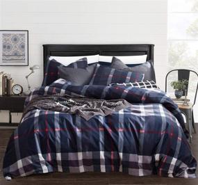 img 3 attached to Navy Plaid Comforter Sets - Stylish Geometric Tartan Bedding for Queen Size Beds - Including 3Pcs Set with 2 Pillowcases - Perfect for Men, Women, Boys, and Teens