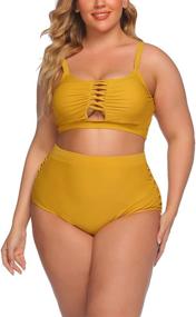 img 4 attached to 👙 IN'VOLAND Plus Size High Waisted Two Piece Swimsuit: Sexy Hollow Out Bikini Swimwear for Women