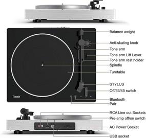 img 1 attached to 🎵 Timmit Turntable Vinyl Record Player with Bluetooth Transmitter, USB to PC Recording, Anti-Skate, Belt Transmission, 2 Speed, Fabric Dust Cover, Aluminum Alloy Platter - AT3600L (Black)