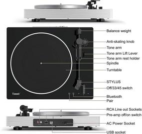 img 1 attached to 🎵 Пластинчатый проигрыватель виниловых пластинок Timmit с передатчиком Bluetooth, USB для записи на ПК, противоскользящая подставка, привод по ремню, 2 скорости, тканевый чехол от пыли, алюминиевый диск - AT3600L (черный)