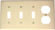 🔳 leviton p38-t 4-gang combination wallplate: 3-toggle & 1-duplex, standard size - light almond logo