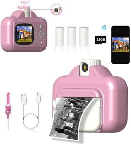 img 4 attached to Gemgucar WiFi Instant Print Digital Kids Camera 1080P Kids Camera For Girls Zero Ink Print Photo 180 Degree Rotating Lens 32G SD Card Video Camera For 3-12 Years Old Girls Boys (Pink)