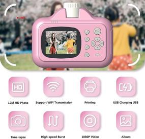 img 3 attached to Цифровая детская камера Gemgucar WiFi с моментальной печатью фото 1080P для детей Камера для девочек Без чернил Поворотный объектив на 180 градусов 32Гб карты памяти SD Видеокамера для детей 3-12 лет (розовая)
