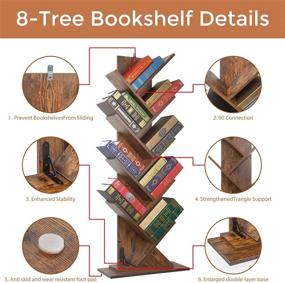 img 2 attached to 📚 8-Tier Heavy Base Anti-Fall Tree Bookshelf: Modern Wooden Storage Rack for CDs, Magazines, and Books - Rustic Brown