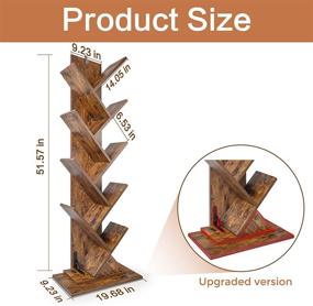 img 1 attached to 📚 8-Tier Heavy Base Anti-Fall Tree Bookshelf: Modern Wooden Storage Rack for CDs, Magazines, and Books - Rustic Brown