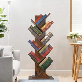 img 3 attached to 📚 8-Tier Heavy Base Anti-Fall Tree Bookshelf: Modern Wooden Storage Rack for CDs, Magazines, and Books - Rustic Brown