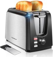 highly rated 2-slice wide slot toaster: compact stainless steel, reheat/defrost/cancel functions, 7-shade control, removable crumb tray | black, ul certified logo