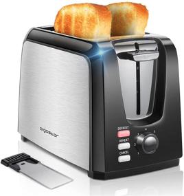 img 4 attached to Highly Rated 2-Slice Wide Slot Toaster: Compact Stainless Steel, Reheat/Defrost/Cancel Functions, 7-Shade Control, Removable Crumb Tray | Black, UL Certified