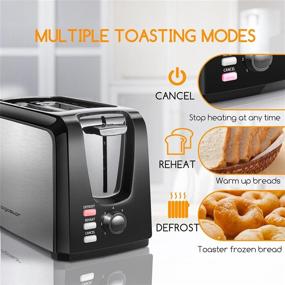 img 1 attached to Highly Rated 2-Slice Wide Slot Toaster: Compact Stainless Steel, Reheat/Defrost/Cancel Functions, 7-Shade Control, Removable Crumb Tray | Black, UL Certified