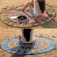 🏖️ versatile set of 2 round beach blanket or mandala tapestry - bohemian tablecloth, hippie beach towel, yoga mat, and more! - 72 inches roundie, blue and mustard logo