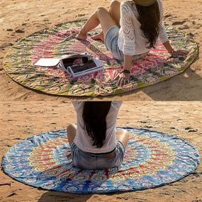 img 4 attached to 🏖️ Versatile Set of 2 Round Beach Blanket or Mandala Tapestry - Bohemian Tablecloth, Hippie Beach Towel, Yoga Mat, and More! - 72 Inches Roundie, Blue and Mustard