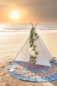 img 3 attached to 🏖️ Versatile Set of 2 Round Beach Blanket or Mandala Tapestry - Bohemian Tablecloth, Hippie Beach Towel, Yoga Mat, and More! - 72 Inches Roundie, Blue and Mustard
