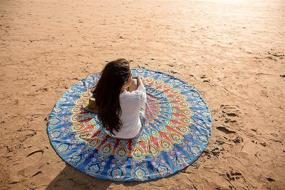 img 1 attached to 🏖️ Versatile Set of 2 Round Beach Blanket or Mandala Tapestry - Bohemian Tablecloth, Hippie Beach Towel, Yoga Mat, and More! - 72 Inches Roundie, Blue and Mustard