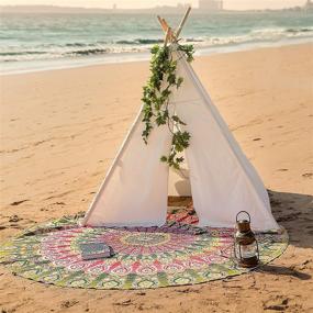 img 2 attached to 🏖️ Versatile Set of 2 Round Beach Blanket or Mandala Tapestry - Bohemian Tablecloth, Hippie Beach Towel, Yoga Mat, and More! - 72 Inches Roundie, Blue and Mustard