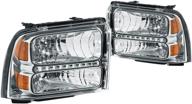 🔦 chrome amber led headlights: dna motoring hl-oh-fsd05-led-ch-am replacement for 05-07 f250 f350 f450 f550 sd logo