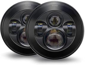 img 4 attached to 🔦 Фары Galvor диаметром 7 дюймов с светодиодами для Jeep Wrangler 1997-2017 JK JKU TJ LJ Rubicon Sahara Willys, светодиодная замена ламп габаритного света/дальнего света, пара черных круглых фар Cree LED