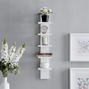 img 1 attached to 📚 Danya B 5 Tier Wall Shelf Unit: Narrow Smooth White Laminate Finish for Stylish Vertical Column Storage - Ideal Organizer for Home Decor, Bedroom, or Living Room - Sleek Tall Tower Design with Utility Shelving (White)