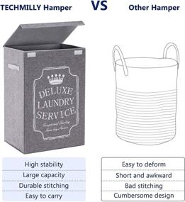 img 1 attached to 🗑️ TECHMILLY 72L Collapsible Dirty Laundry Hamper with Lid, Large Modern Basket for Living Room, College Dorm, Bedroom, and Bathroom - Grey