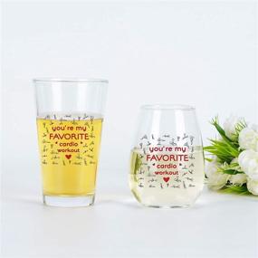 img 3 attached to 🍻 Ultimate Valentine's Day Gift: His & Hers Favorite Cardio Workout Beer Glass and Stemless Wine Glass Set, Perfect for Husband, Wife, Boyfriend, Girlfriend Anniversary, Birthday - Funny Glass Set, 15Oz (Set of 2)