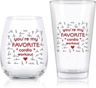 🍻 ultimate valentine's day gift: his & hers favorite cardio workout beer glass and stemless wine glass set, perfect for husband, wife, boyfriend, girlfriend anniversary, birthday - funny glass set, 15oz (set of 2) logo