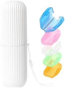 img 4 attached to Hard Plastic Toothbrush Travel Case with Toothpaste Cup Holder and 5 Pcs Toothbrush Head Covers