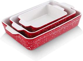 img 4 attached to 🍽️ KOOV Bakeware Sets: Ceramic Baking Dish Set for Perfect Lasagna and Cakes - 3-Piece Snowflake Series in Red