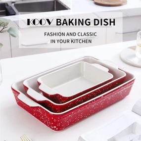 img 3 attached to 🍽️ KOOV Bakeware Sets: Ceramic Baking Dish Set for Perfect Lasagna and Cakes - 3-Piece Snowflake Series in Red