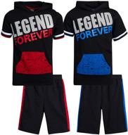 quad seven boys’ 4 piece hooded tee and 👕 sweat shorts set for little/big boys - stylish and comfortable logo