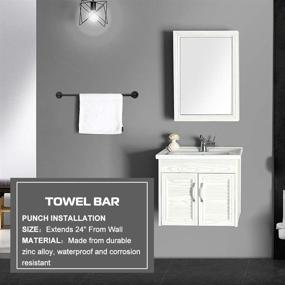 img 1 attached to 🚽 4-Piece Bathroom Hardware Set - Wall Mounted Accessories: 24-Inch Towel Rack, Toilet Paper Holder, Hand Towel Holder, Square Hook - Oil Rubbed Bronze