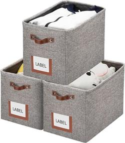 img 4 attached to HomeWarmy Set of 3 Large Storage Baskets - Clothes Organizing Baskets for Shelves, Storage Bins with Labels, 15.7 x 11 x 9.8'' Collapsible Rectangular Linen Storage Baskets for Kids & Dog Toys