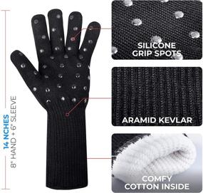 img 1 attached to 932° Heat Resistant Oven Gloves Mitts, 1 Pair - EN407 Designer BBQ Gloves with Extra Long Sleeves, Protecting Forearms - Oven Gloves with Fingers, Superior Non-Slip Grip