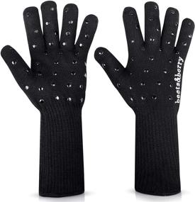 img 4 attached to 932° Heat Resistant Oven Gloves Mitts, 1 Pair - EN407 Designer BBQ Gloves with Extra Long Sleeves, Protecting Forearms - Oven Gloves with Fingers, Superior Non-Slip Grip