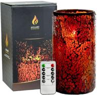 aglary moving wick red mosaic glass jar flameless candles: elegant battery-operated led pillar candles with remote, timer, for wedding, home, party, christmas decor - 6 inch логотип