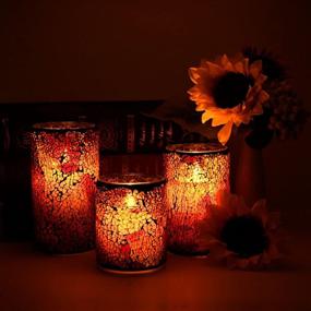 img 1 attached to AGLARY Moving Wick Red Mosaic Glass Jar Flameless Candles: Elegant Battery-Operated LED Pillar Candles with Remote, Timer, for Wedding, Home, Party, Christmas Decor - 6 inch