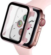 ритастар чехол-бампер с металлическим крышкой для защиты экрана apple watch 40 мм, hd-прозрачное высокочувствительное закаленное стекло, без пузырей, полное покрытие для женщин, розовый цвет - iwatch серия 6 se 5 4. логотип