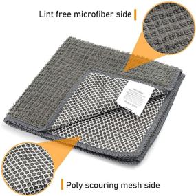 img 3 attached to 🧽 Highly Absorbent Microfiber Dish Cloths: Kitchen Cleaning Wash Cloth Towels with Scrub Side, Lint-Free & Fast Drying (Gray-4pack, 12x12 inch)