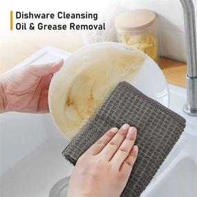 img 2 attached to 🧽 Highly Absorbent Microfiber Dish Cloths: Kitchen Cleaning Wash Cloth Towels with Scrub Side, Lint-Free & Fast Drying (Gray-4pack, 12x12 inch)