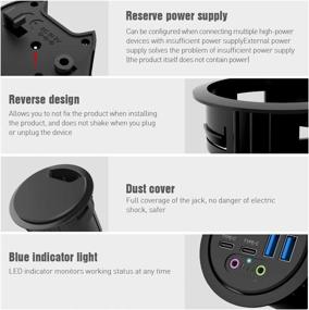 img 1 attached to 🔌 ineo Grommet Desk-Fit (2.3-2.4" Diameter) 2 Type A + 2 Type C with Audio Mic Jack + 3.2" Expandable Case (Power Not Included) [THC06 - VI Plus]