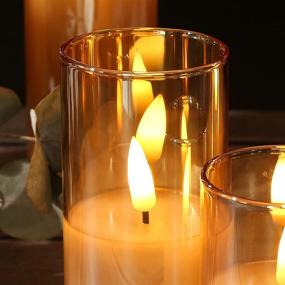 img 1 attached to 🕯️ Eywamage Gold Glass Slim Flameless Candles - Battery Operated LED Flickering Pillar Candles with Remote Control for Wedding Table Decor - Sizes: D 2" H 3" 4" 5" 6" 7