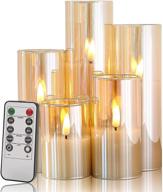 🕯️ eywamage gold glass slim flameless candles - battery operated led flickering pillar candles with remote control for wedding table decor - sizes: d 2" h 3" 4" 5" 6" 7 логотип