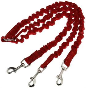 img 3 attached to 🐾 SING F LTD 3-Way No-Tangle Triple Coupler Dog Bungee Walk Leash Lead Rope Strap - Red