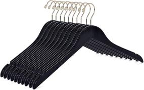 img 4 attached to 👔 Premium 10-Pack Black Wooden Suit Hangers - Stylish Coat Hangers with Gold Swivel Hook, Smooth Finish - Ideal for Jackets, Pants, Dresses