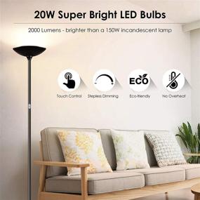 img 1 attached to 💡 20W LED Torchiere Floor Lamp – Stepless Dimmable, Touch Control, 3000K Daylight – Ideal for Living Room, Bedroom, and Office