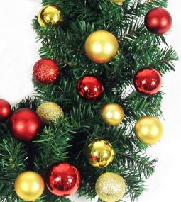 img 2 attached to 🎄 BEKVAMT 9 Foot Pre-Lit Christmas Garland with Red Golden Ball Ornaments, 108 Inch Traditional Xmas Decor, Warm Clear LED Lights, Includes 4 Hooks