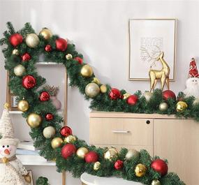 img 1 attached to 🎄 BEKVAMT 9 Foot Pre-Lit Christmas Garland with Red Golden Ball Ornaments, 108 Inch Traditional Xmas Decor, Warm Clear LED Lights, Includes 4 Hooks