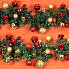 img 3 attached to 🎄 BEKVAMT 9 Foot Pre-Lit Christmas Garland with Red Golden Ball Ornaments, 108 Inch Traditional Xmas Decor, Warm Clear LED Lights, Includes 4 Hooks