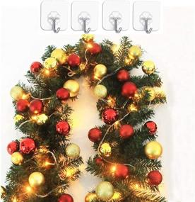 img 4 attached to 🎄 BEKVAMT 9 Foot Pre-Lit Christmas Garland with Red Golden Ball Ornaments, 108 Inch Traditional Xmas Decor, Warm Clear LED Lights, Includes 4 Hooks