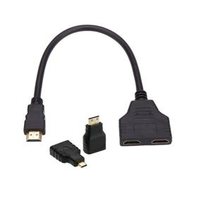 img 4 attached to 🔌 CY HDMI to Dual HDMI Female Y Splitter: Seamless Extension Cable with Micro & Mini HDMI Adapter