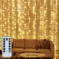 300 led curtain string lights - 8 modes control, usb powered, waterproof for christmas, bedroom, party, wedding, home, garden decoration (9.8ft x 9.8ft, warm white) logo