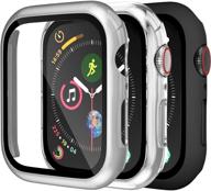 📱 чехол charlam для apple watch 40 мм - совместим с iwatch se series 6/5/4, полное покрытие из твердого pc с встроенным защитным экраном - тонкий бампер-ограждение для аксессуаров iwatch, 3 шт. (черный, прозрачный, серебряный) логотип